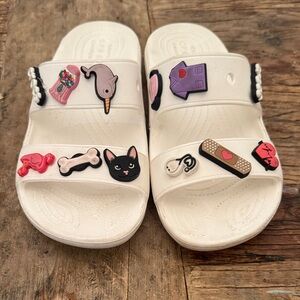 CROCS White Slides with Cute Charms